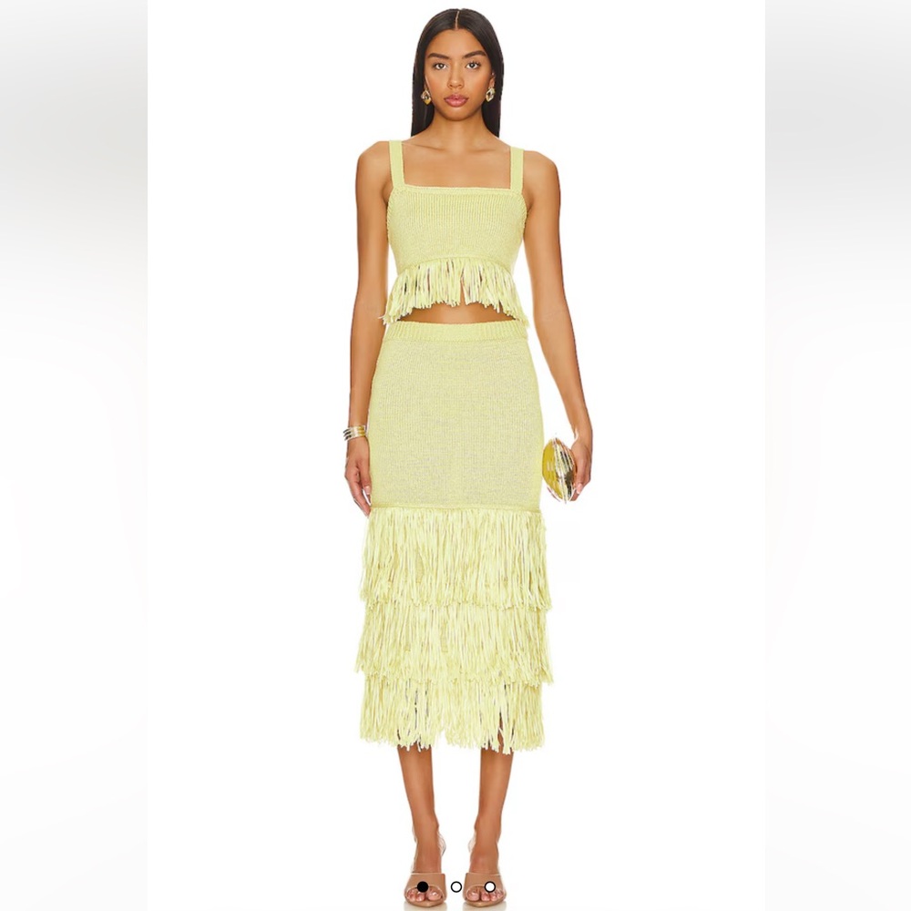 SAYLOR Yellow Fringe Skirt Set